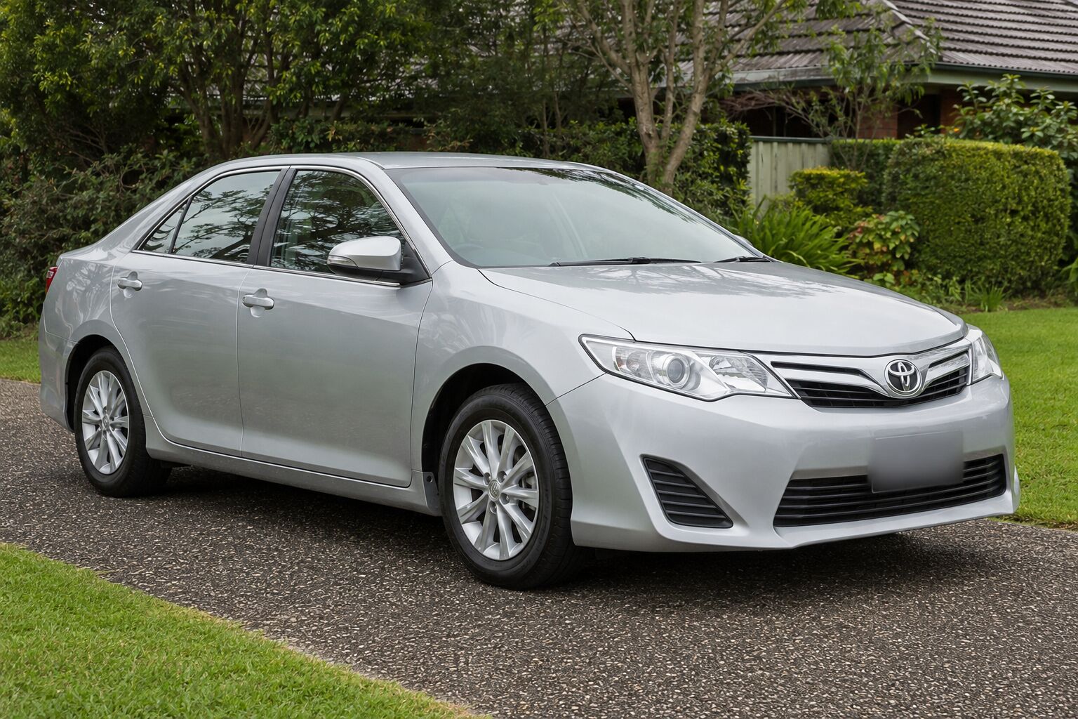 2013 Toyota Camry sedan in a leafy suburban driveway